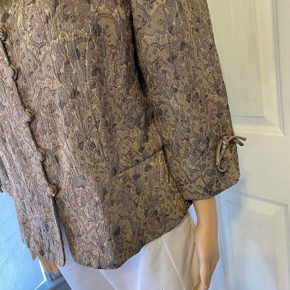 Vintage Perceptions Women 14 Formal Jack Beige Gold Floral Textured Rockabilly - Picture 6 of 8